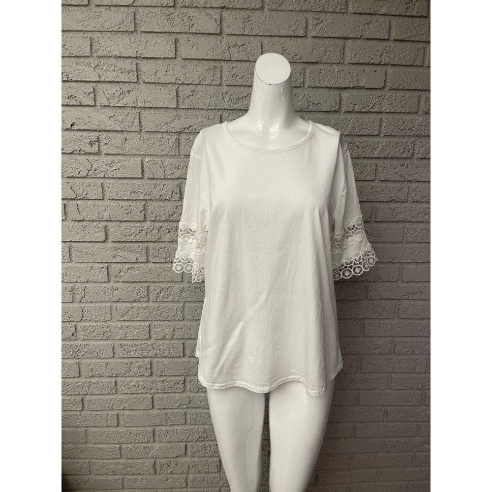 Cathy Women White Cotton Short Sleeve Top Size L